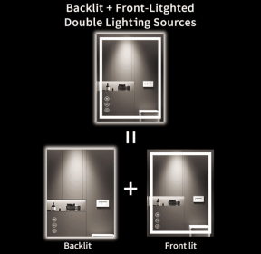 Triple Color Temperature/LED/RGB Smart Touch Control Bathroom Mirror with Tempered Glass, Adjustable Light, Fog & Shatterproof, Memory Function (S3R13874UL55"x30": S3R214101UL84"x40")